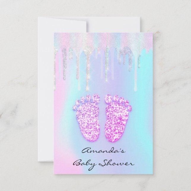 Invitación Perforación holográfica de los pies de Baby Shower (Reverso)