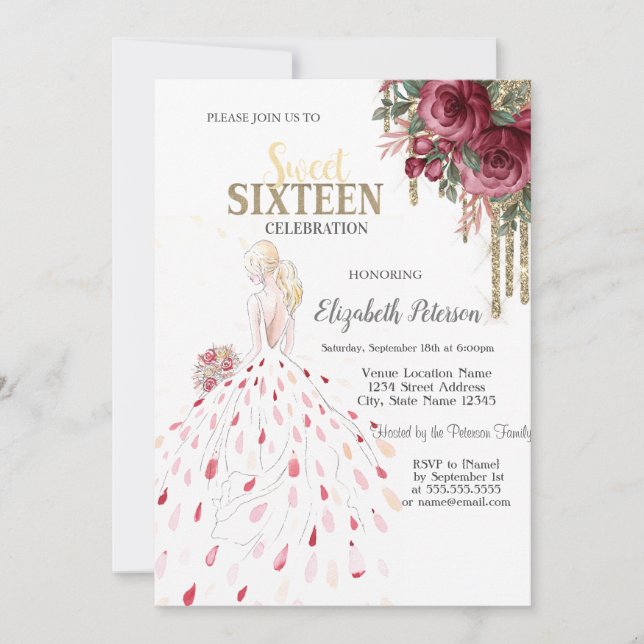 Invitación Perforaciones de oro, vestimenta, Rosas acuáticos  (Anverso)