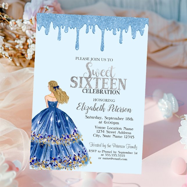 Invitación Perforaciones de Purpurina azul claro,Dulce Chica  (Subido por el creador)