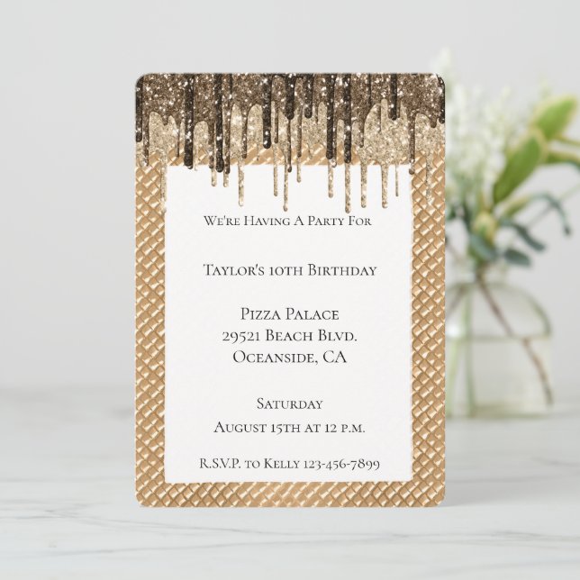 Invitación Perforaciones de Purpurina de crema de helado de c (Anverso de pie)