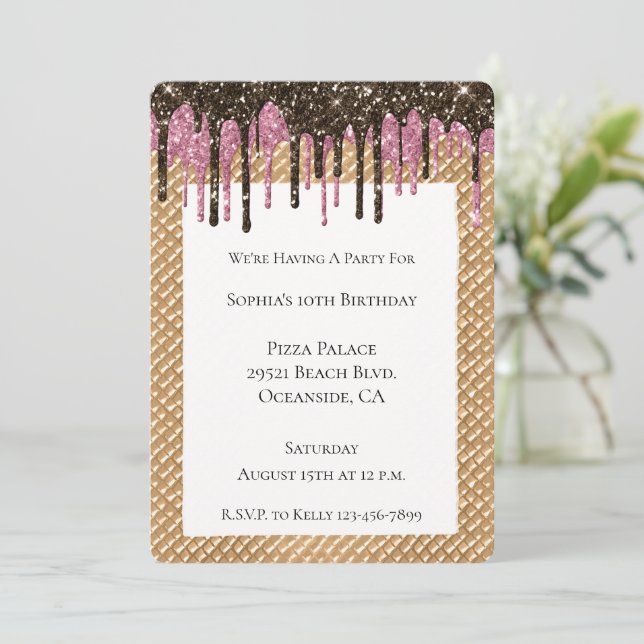 Invitación Perforaciones de Purpurina de helado de chocolate  (Anverso de pie)