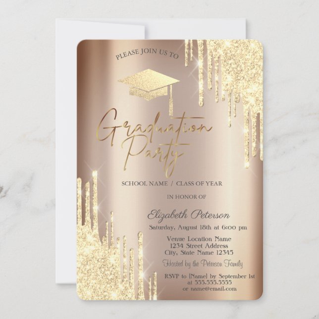 Invitación Perforaciones de Purpurina de moda,Graduación de t (Anverso)
