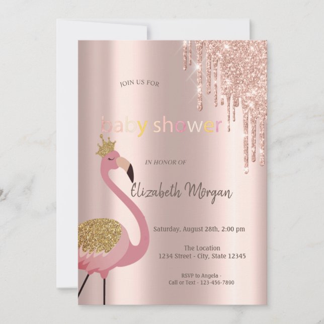 Invitación Perforaciones de Purpurina de oro Rosa de moda, fl (Anverso)