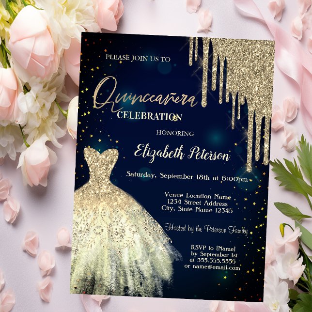 Invitación Perforaciones de Purpurina de oro, vestir la pelic (Subido por el creador)