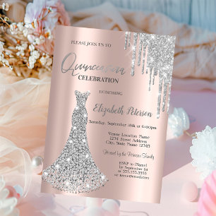Invitación Perforaciones de purpurina, Diamantes Vestidos 5 A
