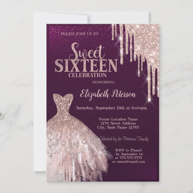 Invitación Perforaciones de Purpurina Guay Silver,Dulce de or (Anverso)