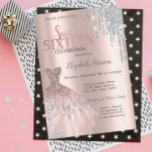Invitación Perforaciones de Purpurina Guay Silver,Dulce de or<br><div class="desc">Elegante vestido de plata y purpurina plateado gotea sobre un rosa de fondo dorado.</div>