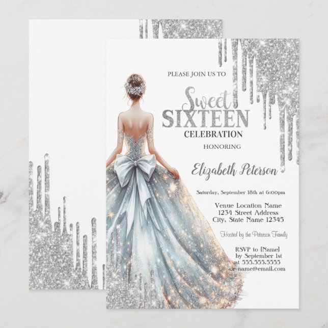 Invitación Perforaciones de Purpurina Guay Silver,Dulce de ve (Anverso / Reverso)