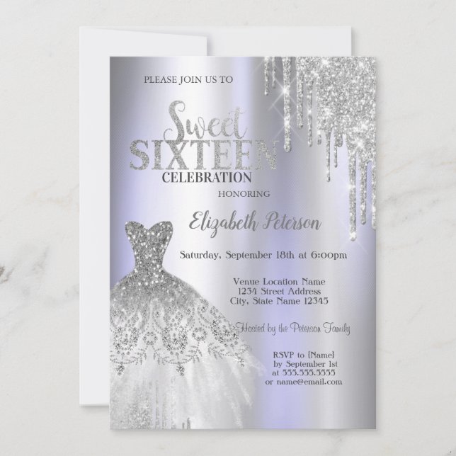 Invitación Perforaciones de Purpurina Guay Silver,Dulce viole (Anverso)