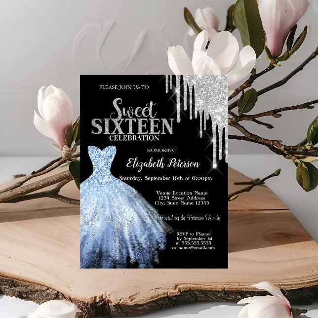 Invitación Perforaciones de Purpurina plateado,Dress azul Dul (Subido por el creador)