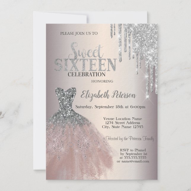 Invitación Perforaciones de Purpurina plateado,Dulce de vesti (Anverso)
