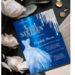 Invitación Perforaciones de Purpurina plateado,Dulce de vesti<br><div class="desc">Elegante vestido azul y purpurina plateado gotea sobre un fondo azul metálico.</div>