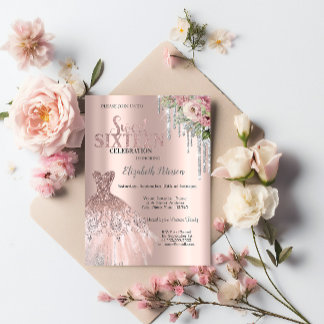 Invitación Perforaciones de Purpurina plateado, Flores de ves