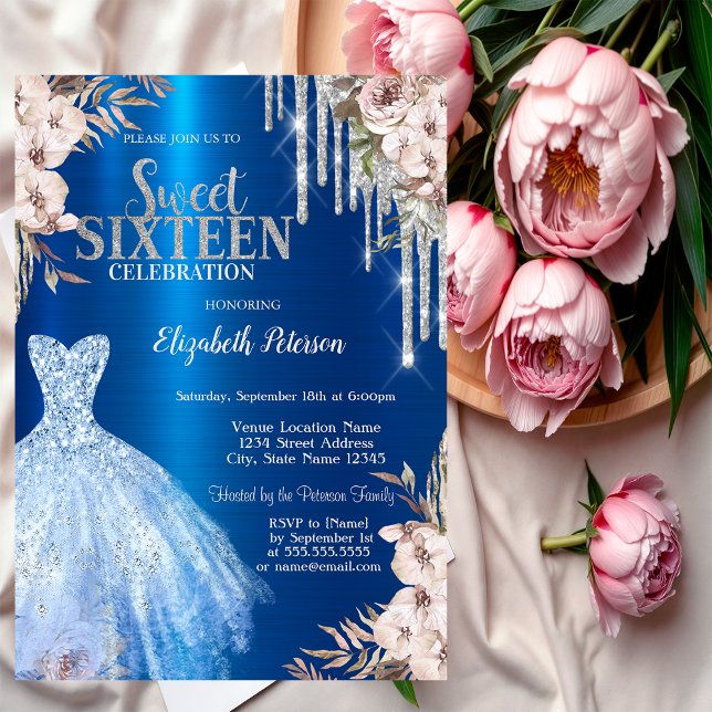 Invitación Perforaciones de Purpurina plateado,Flores de vest (Subido por el creador)