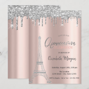 Invitación Perforaciones de Purpurina plateado, Torre Eiffel 