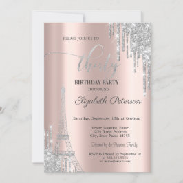 Invitación Perforaciones de Purpurina plateado, Torre Eiffel 