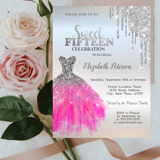 Invitación Perforaciones de Purpurina plateado,Vestido adorab (Subido por el creador)