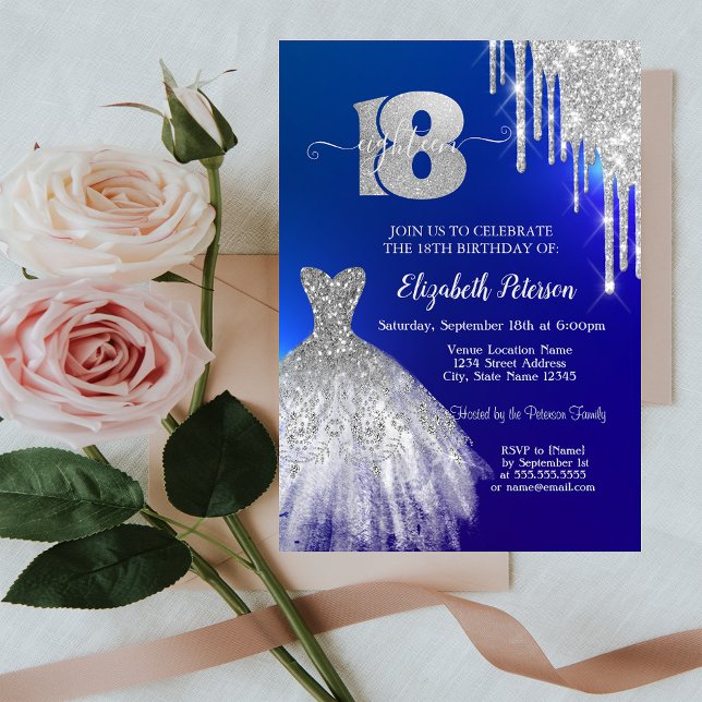 Invitación Perforaciones de Purpurina plateado, Vestido azul  (Subido por el creador)
