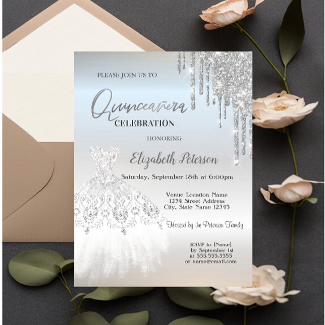 Invitación Perforaciones de Purpurina plateado,Vestido blanco (Subido por el creador)