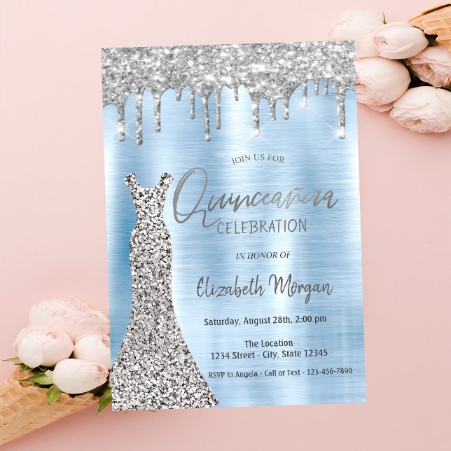 Invitación Perforaciones de Purpurina plateado,Vestir Quincea (Subido por el creador)