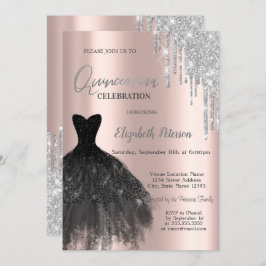 Invitación Perforaciones de purpurina, Rosa de vestir negro o