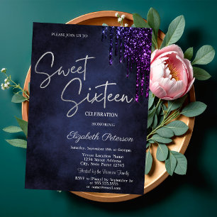 Invitación Perforaciones de Purpurina violeta oscuro, dulce a