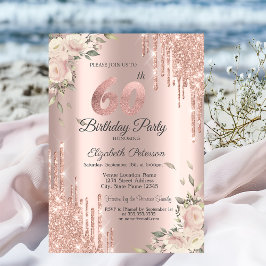 Invitación Perforaciones de Purpurinas de moda, flores Subió 