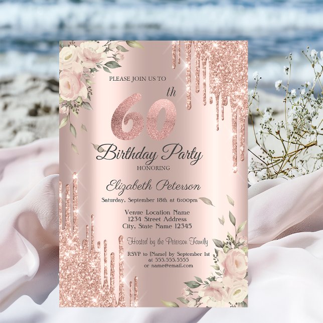 Invitación Perforaciones de Purpurinas de moda, flores Subió  (Subido por el creador)