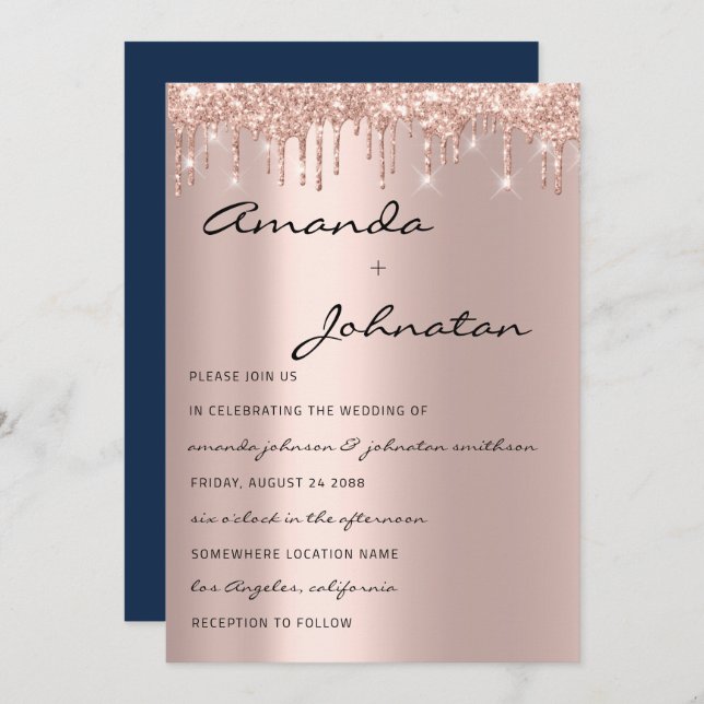 Invitación Perforaciones en monograma de la Marina Rosa boda (Anverso / Reverso)