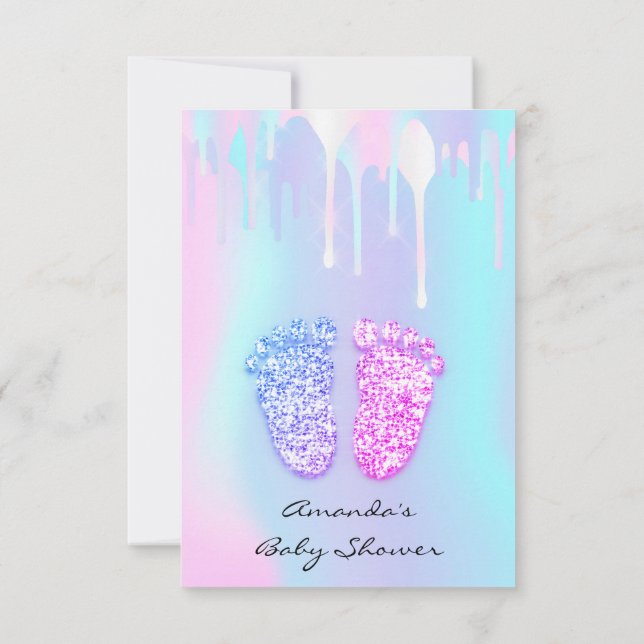 Invitación Perforaciones holográficas de pies de Baby Shower  (Reverso)