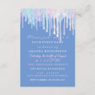 Invitación Perforaciones Holográficas Unicornio Azul Rosa Qui