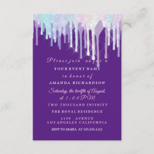 Invitación Perforaciones holográficas unicornio dulce morado 