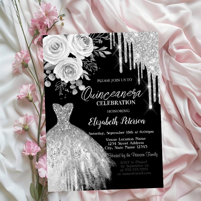 Invitación Perforaciones plateadas, Rosas de vestir Quinceane (Subido por el creador)
