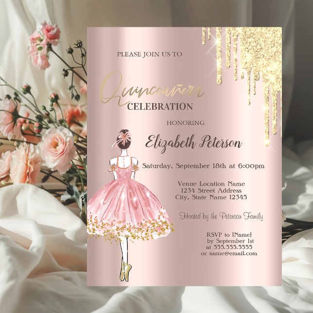 Invitación Perforaciones purpurinas, Ballerina, Quinceañera d (Subido por el creador)