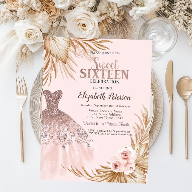 Invitación Perforaciones Purpurinas bonitos, Vestido, Pampas, (Subido por el creador)