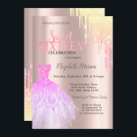 Invitación Perforaciones Purpurinas de moda,Dulce de oro Rosa<br><div class="desc">Elegante vestido y purpurina plateado gotea sobre un rosa de fondo dorado.</div>