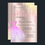 Invitación Perforaciones Purpurinas de moda,Dulce de oro Rosa<br><div class="desc">Elegante vestido y purpurina plateado gotea sobre un rosa de fondo dorado.</div>