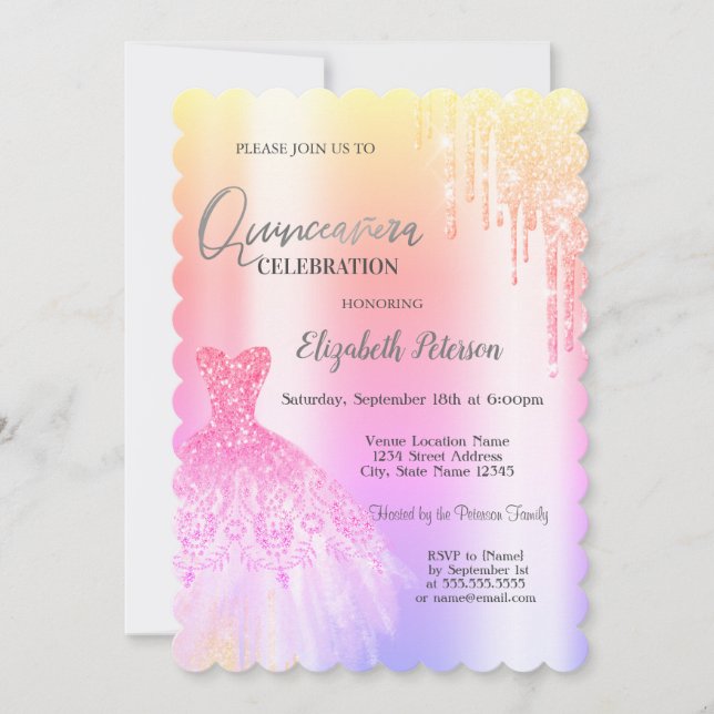 Invitación Perforaciones Purpurinas de moda, Vestir Ombre Qui (Anverso)