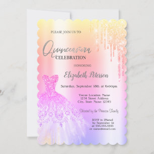 Invitación Perforaciones Purpurinas de moda, Vestir Ombre Qui