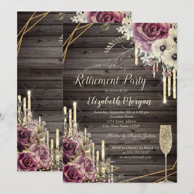 Invitación Perforaciones Purpurinas Elegantes, Vidrio, Jubila (Anverso / Reverso)