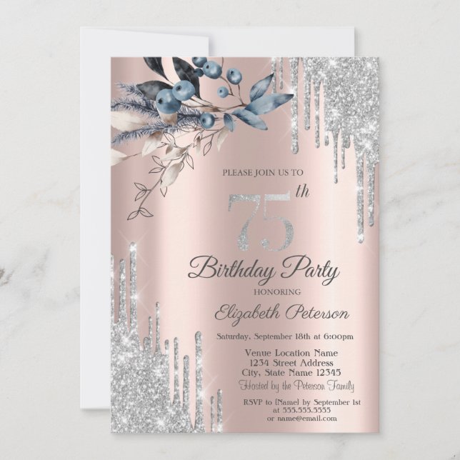 Invitación Perforaciones purpurinas, flores de invierno 75 cu (Anverso)