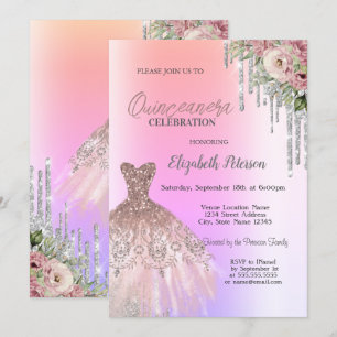 Invitación Perforaciones purpurinas, Flores de vestir Ombre Q