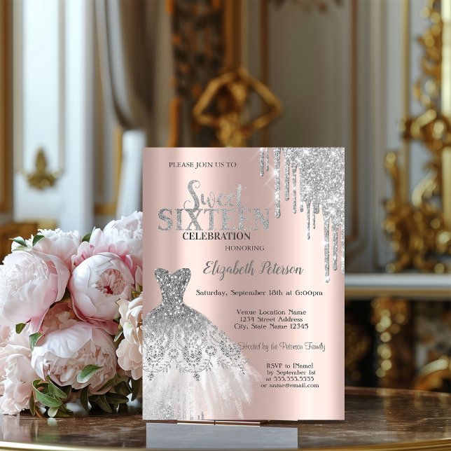 Invitación Perforaciones Purpurinas plateadas,Dulce de oro Ro (Subido por el creador)