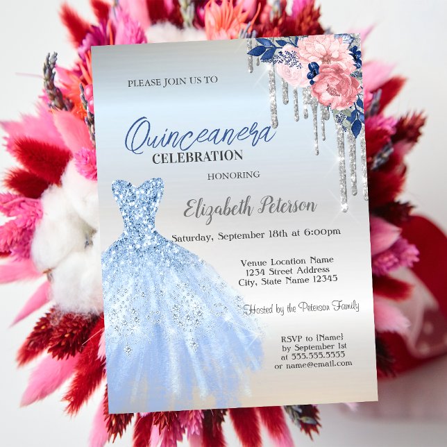 Invitación Perforaciones Purpurinas plateadas, Rosas de vesti (Subido por el creador)
