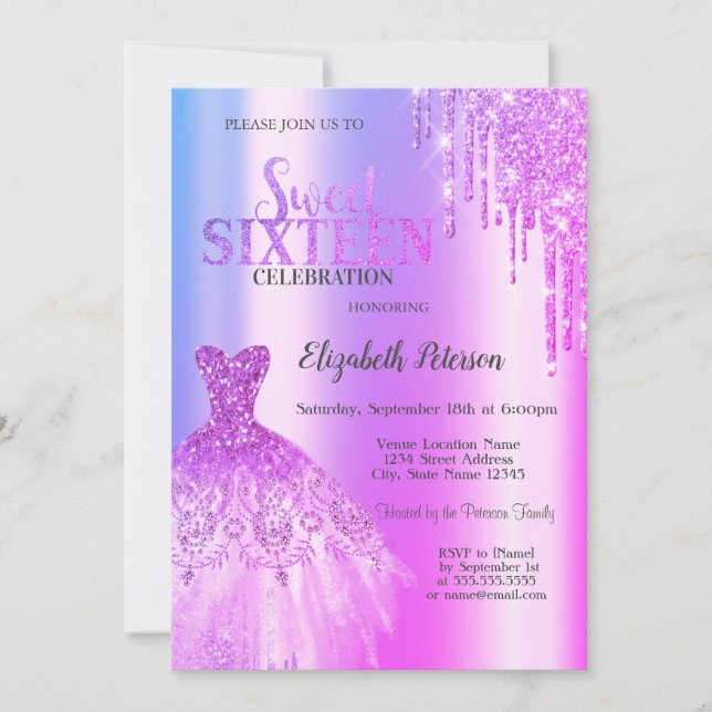 Invitación Perforaciones Purpurinas púrpuras, Dulce violeta 1 (Anverso)