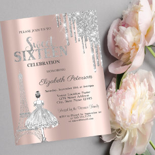 Invitación Perforaciones purpurinas, Torre Eiffel Ballerina D