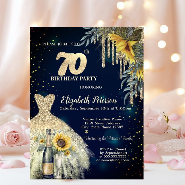 Invitación Perforaciones purpurinas, Vestido, Sunflowers Blue (Subido por el creador)
