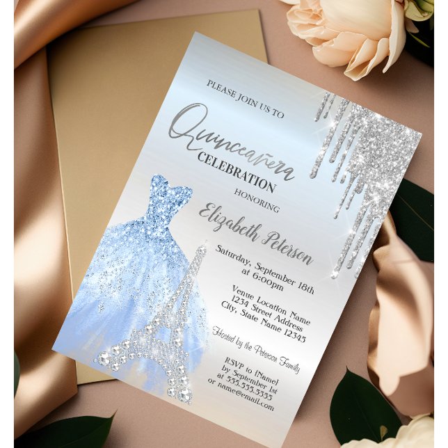Invitación Perforaciones purpurinas, Vestido, Torre Eiffel Qu (Subido por el creador)