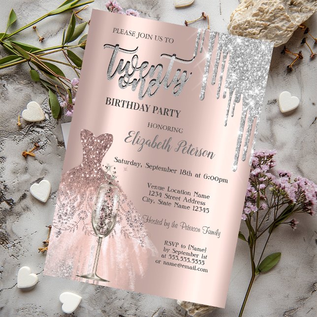 Invitación Perforaciones purpurinas, Vestido Vino Vidrio 21 c (Subido por el creador)