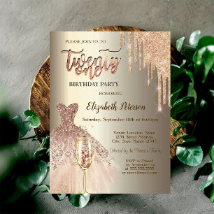 Invitación Perforaciones purpurinas, Vestido Vino Vidrio Cham